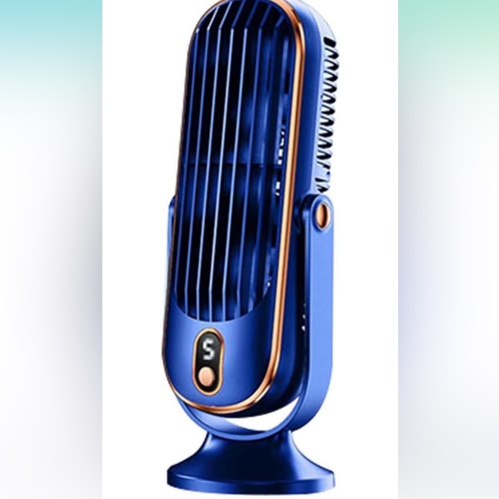 Blue Portable Desk Fan USB Rechargeable 4000mAh Oscillating Quiet Cooling Fan